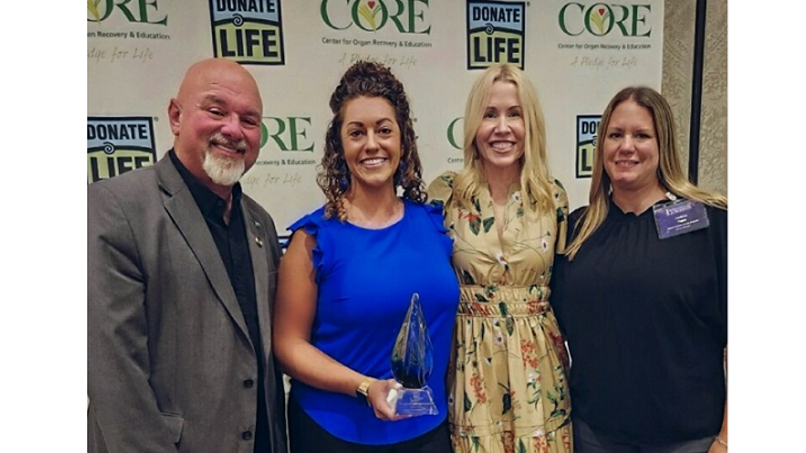 Left to Right: Larry Jennings, Director of Pastoral Services, RPH; Vanessa Kabes, Core Advisory Council Representative, RPH; representative from CORE; Andrea Tigue, ICU Nurse Manager