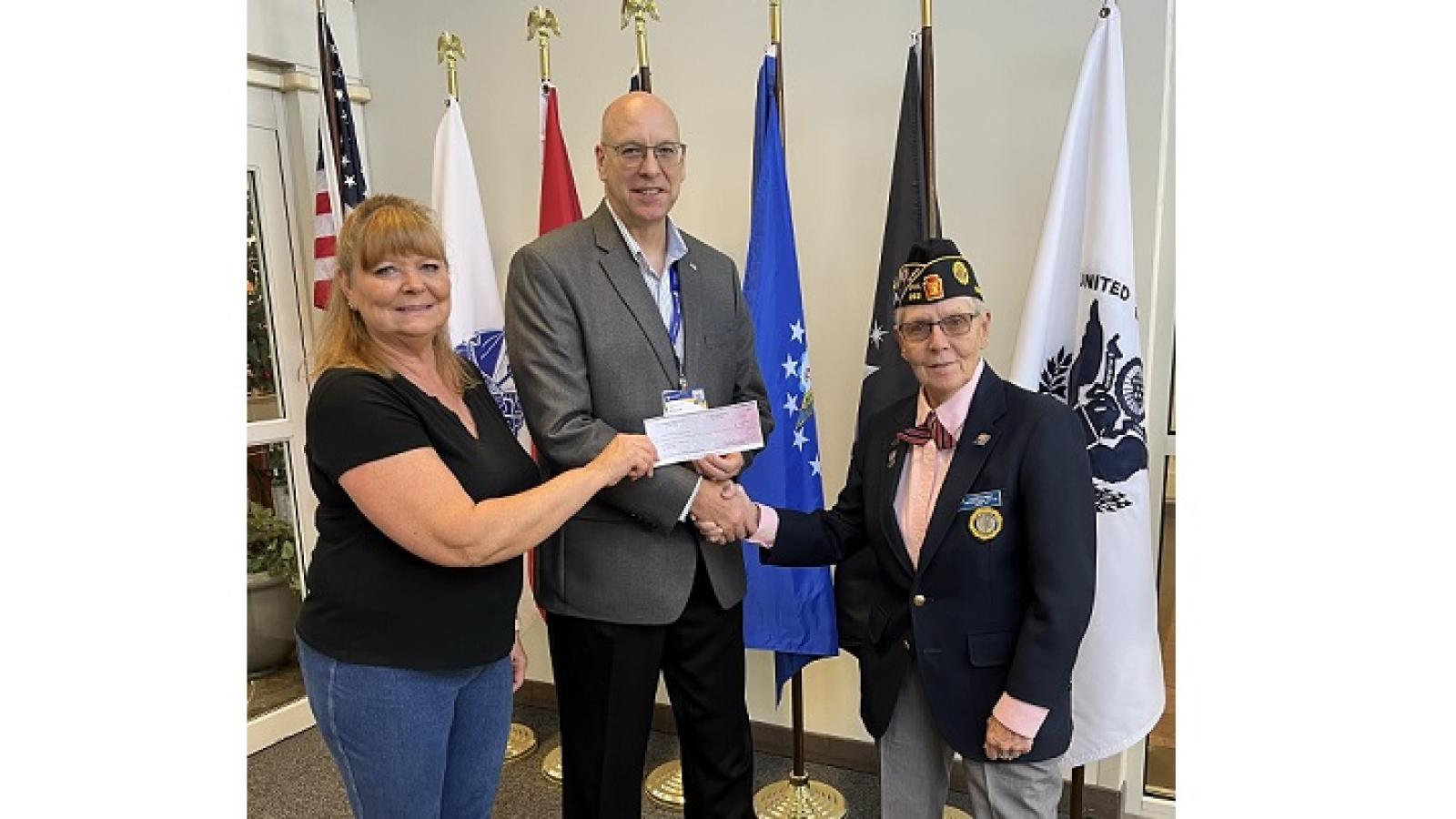 Pictured left to right: Connie Roberts, Tournament Manager; Jeffrey Grenzer, Senior Director, Talent Management and Experience, Guthrie; Elizabeth Wagner, Commander, Post 0283.