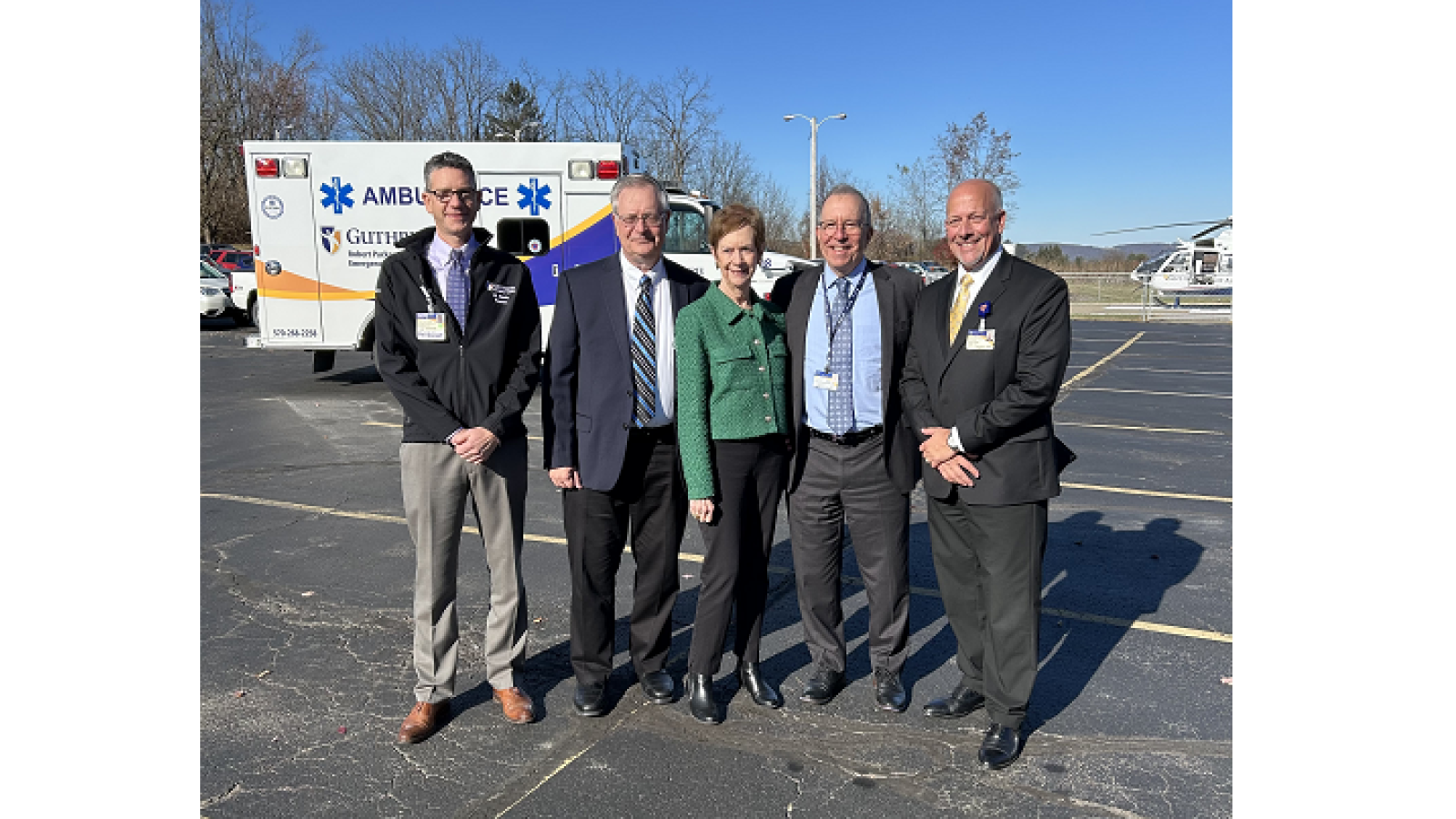 Pictured Left to Right: Dr. Marc Harris, System Chairman, Emergency Medicine; Don and Robin Ferrario; Dr. Edmund Sabanegh, President and CEO, The Guthrie Clinic; Joseph Sawyer, SVP, President, Guthrie Robert Packer Hospital, Towanda Campus