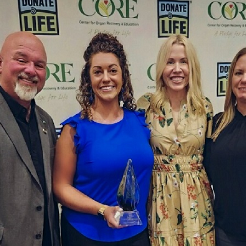 Left to Right: Larry Jennings, Director of Pastoral Services, RPH; Vanessa Kabes, Core Advisory Council Representative, RPH; representative from CORE; Andrea Tigue, ICU Nurse Manager